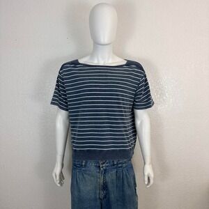 Jane + Delancey Navy White Striped Boxy Cropped Tee – Nautical Coastal Casual